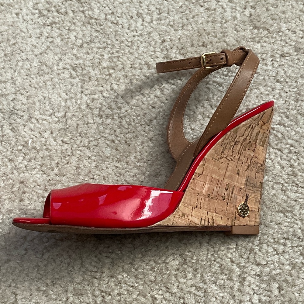 Tory Burch Red Patent Leather Wedges - Picture 3 of 14